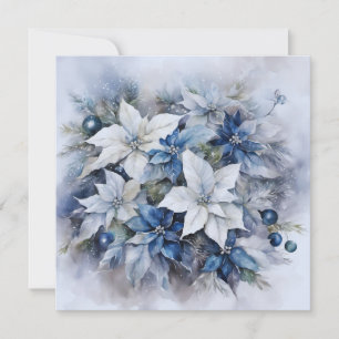 Cartes Pour Fêtes Annuelles Fleurs de Poinsettia Bleues, Ornements de Noël