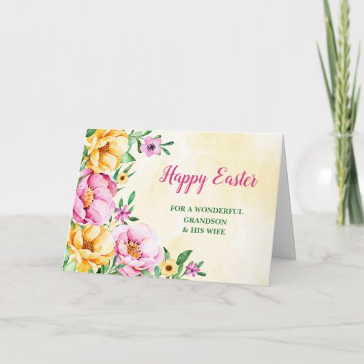 Cartes Pour Fêtes Annuelles Fleurs de printemps Joyeux petit-fils de Pâques et (Devant)