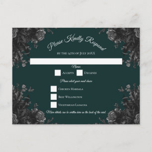 Cartes Pour Fêtes Annuelles Fleurs de roses grises vert foncé noir gothique RS