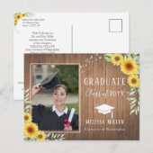 Cartes Pour Fêtes Annuelles Fleurs de soleil bois rustique Graduation (Devant / Derrière)