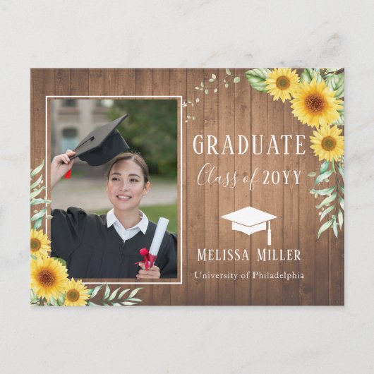 Cartes Pour Fêtes Annuelles Fleurs de soleil bois rustique Graduation (Devant)