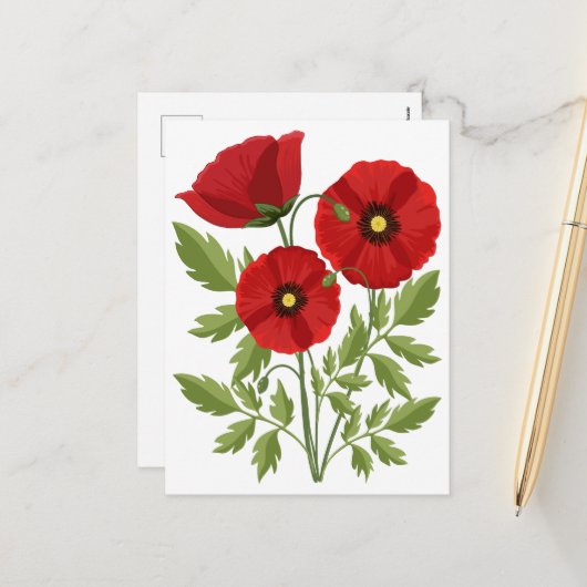 Cartes Pour Fêtes Annuelles Fleurs d'été joyeuses floraison de pavot (Devant/Arrière en situation)
