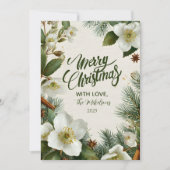 Cartes Pour Fêtes Annuelles Fleurs d'hiver blanches de Noël (Devant)