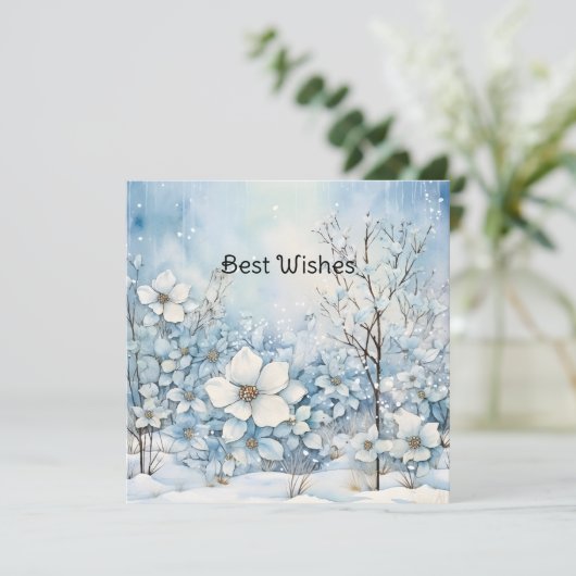 Cartes Pour Fêtes Annuelles Fleurs d'hiver bleu pastel Noël (Debout devant)