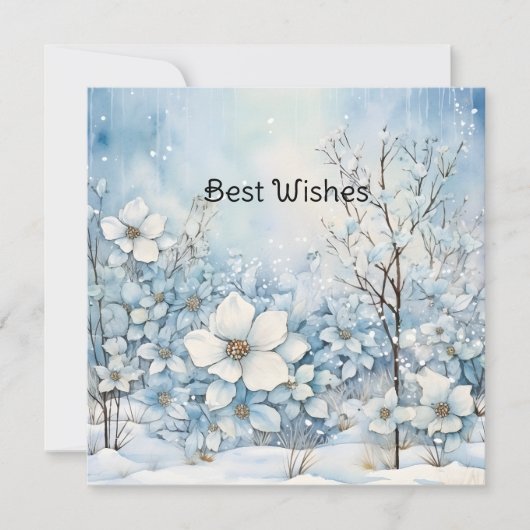 Cartes Pour Fêtes Annuelles Fleurs d'hiver bleu pastel Noël (Devant)