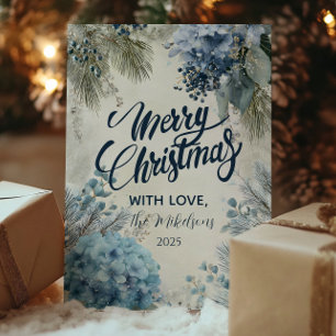 Cartes Pour Fêtes Annuelles Fleurs d'hiver bleues de Noël