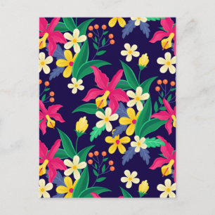 Cartes Pour Fêtes Annuelles Fleurs Exotiques Colorées Motif Feuilles-23021
