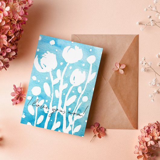 Cartes Pour Fêtes Annuelles Fleurs fantaisistes à l'aquarelle je t'aime maman