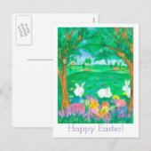 Cartes Pour Fêtes Annuelles Fleurs heureuses d'aquarelle de Pâques (Devant / Derrière)