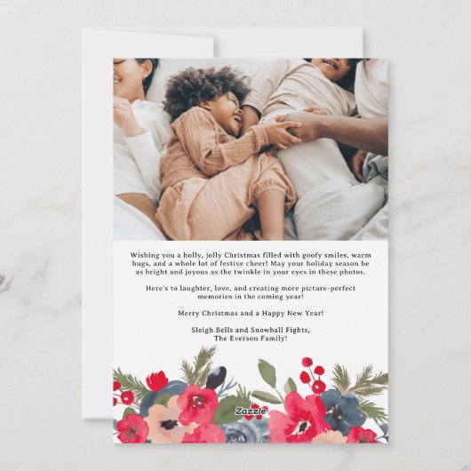 Cartes Pour Fêtes Annuelles Fleurs joyeux Noël famille florale 5 photos (Dos)