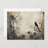 Cartes Pour Fêtes Annuelles Fleurs noires antiques Déplaisant Oiseau noir Hall (Devant / Derrière)