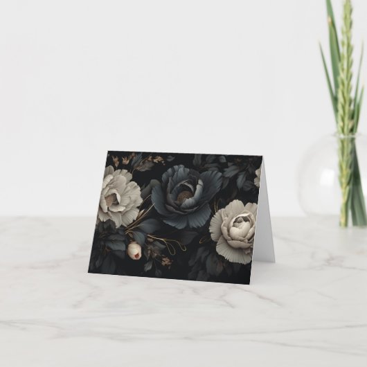 Cartes Pour Fêtes Annuelles Fleurs noires et blanches (Devant)