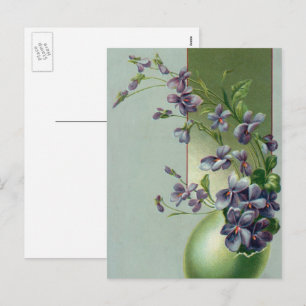 Cartes Pour Fêtes Annuelles Fleurs pourpres florissantes vintages dans un oeuf