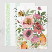 Cartes Pour Fêtes Annuelles Fleurs roses blanches de Pâques  (Devant / Derrière)