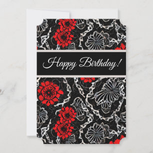 Cartes Pour Fêtes Annuelles Fleurs rouges et dentelle noire