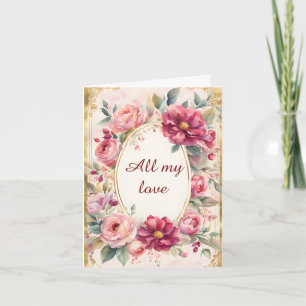 Cartes Pour Fêtes Annuelles Fleurs Vintage autour d'une Saint-Valentin à cadre