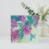 Cartes Pour Fêtes Annuelles Fleurs violettes et colibri (Debout devant)