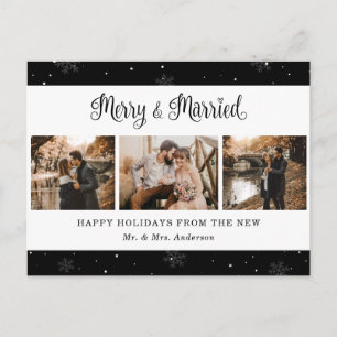 Cartes Pour Fêtes Annuelles Flocon botanique noir Photo de mariage civil Noël