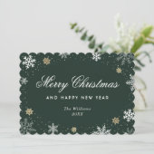 Cartes Pour Fêtes Annuelles Flocon de neige aquarelle botanique vert (Debout devant)