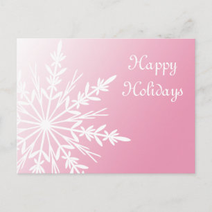 Cartes Pour Fêtes Annuelles Flocon de neige blanc sur Pink Happy Holidays
