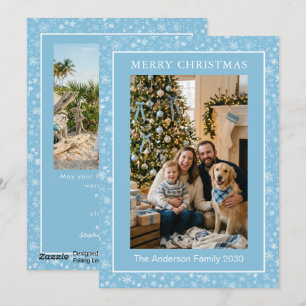 Cartes Pour Fêtes Annuelles Flocon de neige bleu élégant Deux photos Hiver