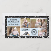 Cartes Pour Fêtes Annuelles Flocon de neige bleu et noir monogrammé (Devant)