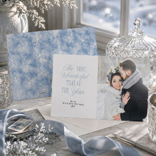 Cartes Pour Fêtes Annuelles Flocon de neige bleu givré Première photo de Noël 