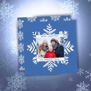 Cartes Pour Fêtes Annuelles Flocon de neige bleu Joyeux Noël Photo de famille