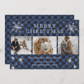 Cartes Pour Fêtes Annuelles Flocon de neige bleu plat personnalisé 3 photo Col (Devant / Derrière)