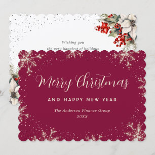 Cartes Pour Fêtes Annuelles Flocon de neige botanique rouge élégant Entreprise