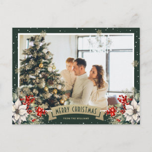 Cartes Pour Fêtes Annuelles Flocon de neige botanique vert Photo Noël