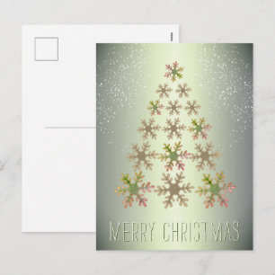 Cartes Pour Fêtes Annuelles Flocon de neige d'arbre de Noël métallisé vert mod