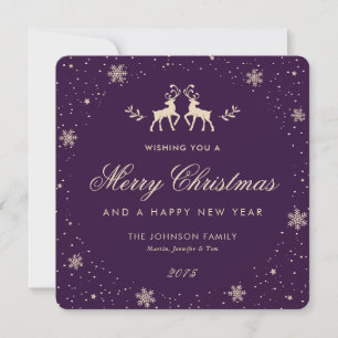 Cartes Pour Fêtes Annuelles Flocon de neige de renne violet élégant
