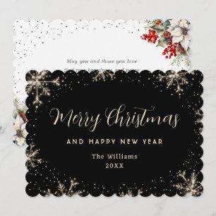 Cartes Pour Fêtes Annuelles Flocon de neige élégant Botanique noire