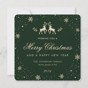 Cartes Pour Fêtes Annuelles Flocon de neige élégant de renne vert