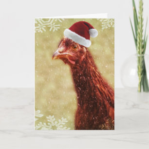 Cartes Pour Fêtes Annuelles Flocon de neige hivernal Poulet de Santa Hat