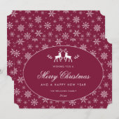 Cartes Pour Fêtes Annuelles Flocon de neige moderne Claret Rouge Blanc Renne (Devant / Derrière)