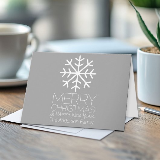 Cartes Pour Fêtes Annuelles Flocon de neige moderne Joyeux Noël - gris argent