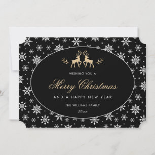 Cartes Pour Fêtes Annuelles Flocon de neige moderne noir blanc or renne
