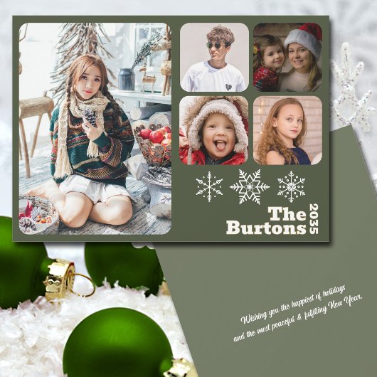 Cartes Pour Fêtes Annuelles Flocon de neige multiphoto de Noël Sage vert
