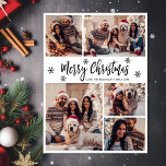 Cartes Pour Fêtes Annuelles Flocon de neige noir blanc 5 photo Collage Noël<br><div class="desc">Rustique minimaliste Moderne Calligraphie simple Flocon de neige noir et blanc 5 Photo Collage Joyeux script de Noël Carte de vacances. Ce modèle de carte de voeux festif, élégant, fantasque de cinq (5) photos de vacances présente un joli montage photo en grille, un flocon de neige et dit "Joyeux Noël"!...</div>