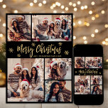 Cartes Pour Fêtes Annuelles Flocon de neige noir et or 5 photo Collage Noël<br><div class="desc">Script moderne élégant Flocon de neige noir et or 5 Photo Collage Joyeux Script de Noël Carte de vacances. Ce modèle de carte de voeux festif, minimaliste et fantasque de cinq (5) photos de vacances présente un joli montage photo en grille, un flocon de neige et dit "Joyeux Noël"! Le...</div>