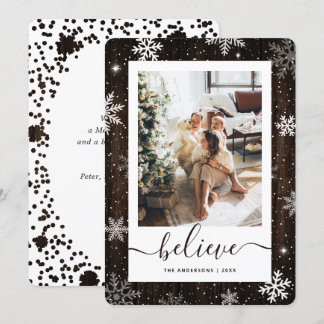 Cartes Pour Fêtes Annuelles Flocon de neige photo en bois rustique