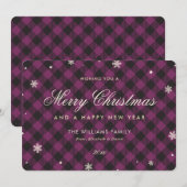 Cartes Pour Fêtes Annuelles Flocon de neige Plaid de Buffalo Violet (Devant / Derrière)
