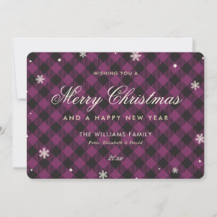 Cartes Pour Fêtes Annuelles Flocon de neige Plaid de Buffalo Violet
