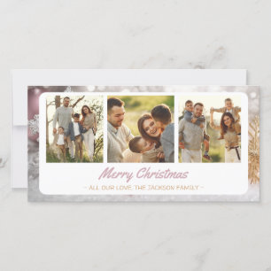 Cartes Pour Fêtes Annuelles Flocon de Neige Rose Bébé Argent Doré  3 Collage P