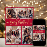 Cartes Pour Fêtes Annuelles Flocon de neige rouge et or 5 Collage photo Noël<br><div class="desc">Élégant Moderne Simple Calligraphie Rouge et Or Flocon de neige 5 Photo Collage Joyeux Script Carte de vacances. Ce modèle festif, minimaliste, cinq (5) cartes de voeux de vacances photo présente un joli montage photo en grille, un flocon de neige et dit "Joyeux Noël"! Le texte de salutation fantaisiste "Joyeux...</div>