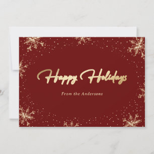 Cartes Pour Fêtes Annuelles Flocon de neige rouge or moderne élégant