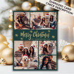 Cartes Pour Fêtes Annuelles Flocon de neige vert et or 5 Collage photo Noël<br><div class="desc">Calligraphie moderne simple élégante Flakes de neige vert et or 5 Collage photo Joyeux Script Carte de vacances. VEUILLEZ NOTER QUE CES CARTES DE TAILLE 6, 5" X 8, 75" SONT PLUS GRANDES QUE LA MOYENNE, EN RAISON DE LA TAILLE PLUS GRANDE DE LA CARTE, IL EST PRESQUE CERTAIN QUE...</div>