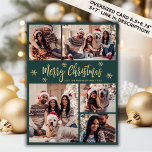 Cartes Pour Fêtes Annuelles Flocon de neige vert et or 5 Collage photo Noël<br><div class="desc">Calligraphie moderne simple élégante Flakes de neige vert et or 5 Collage photo Joyeux Script Carte de vacances. VEUILLEZ NOTER QUE CES CARTES DE TAILLE 6, 5" X 8, 75" SONT PLUS GRANDES QUE LA MOYENNE, EN RAISON DE LA TAILLE PLUS GRANDE DE LA CARTE, IL EST PRESQUE CERTAIN QUE...</div>